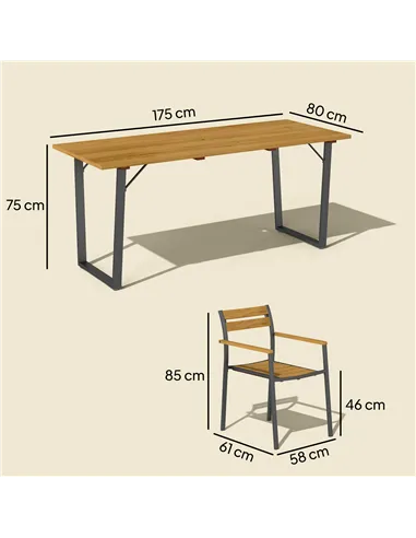 Outsunny Seven-Piece Wood Panel Patio Dining Set - Brown/Black