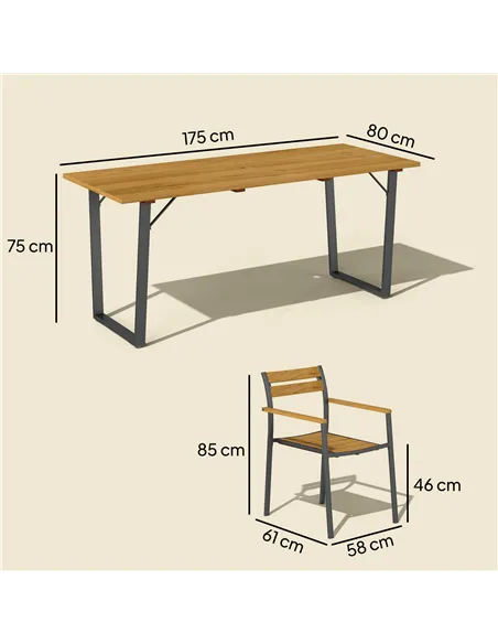 Outsunny Seven-Piece Wood Panel Patio Dining Set - Brown/Black