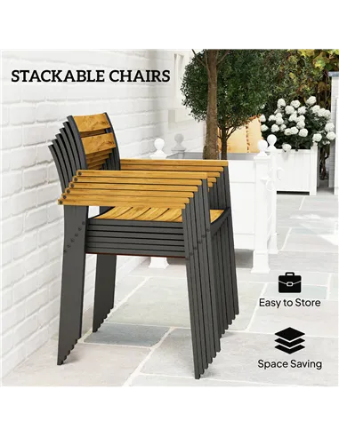 Outsunny Seven-Piece Wood Panel Patio Dining Set - Brown/Black