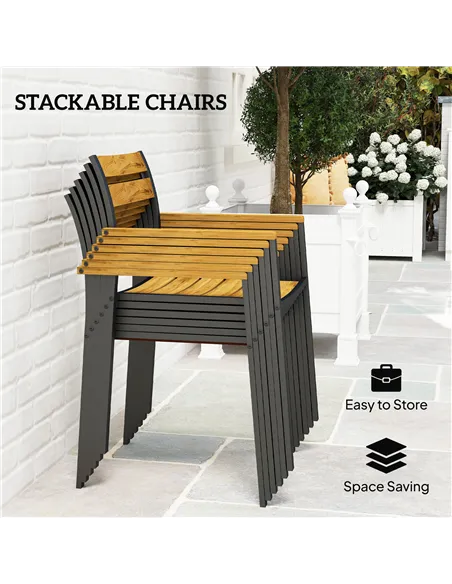 Outsunny Seven-Piece Wood Panel Patio Dining Set - Brown/Black