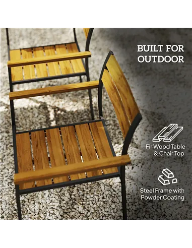 Outsunny Seven-Piece Wood Panel Patio Dining Set - Brown/Black