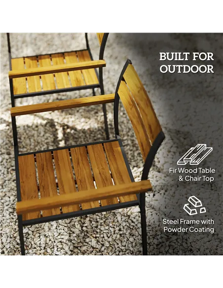 Outsunny Seven-Piece Wood Panel Patio Dining Set - Brown/Black