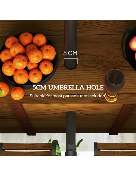 Outsunny Seven-Piece Wood Panel Patio Dining Set - Brown/Black