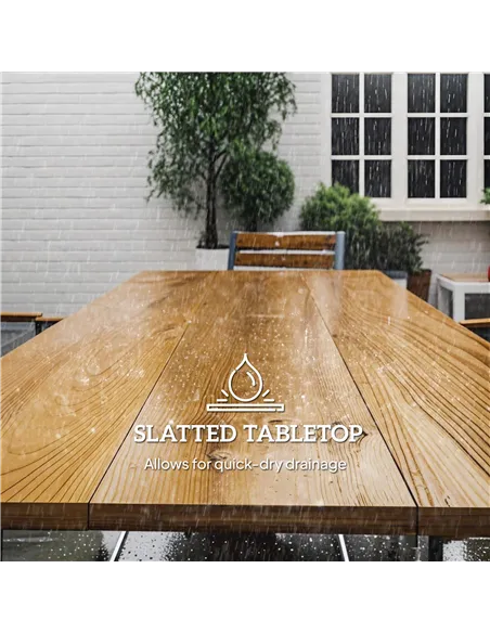 Outsunny Seven-Piece Wood Panel Patio Dining Set - Brown/Black