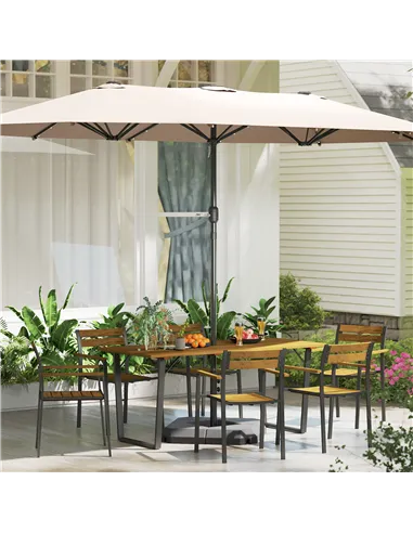 Outsunny Seven-Piece Wood Panel Patio Dining Set - Brown/Black