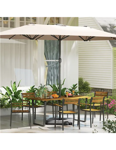 Outsunny Seven-Piece Wood Panel Patio Dining Set - Brown/Black