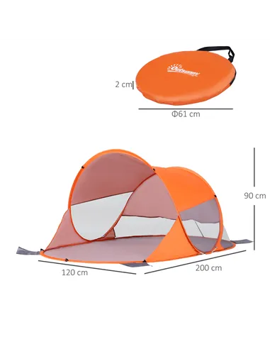 Outsunny Fibreglass Frame 2 Person Pop-Up Lightweight Camping Tent Orange