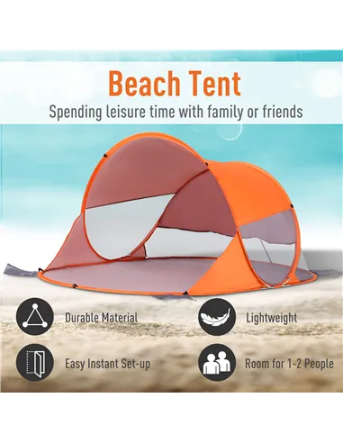 Outsunny Fibreglass Frame 2 Person Pop-Up Lightweight Camping Tent Orange