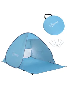 Outsunny 2-3 Person Pop up Beach Tent Hiking UV 30+ Protection Patio Sun Shelter (Blue)