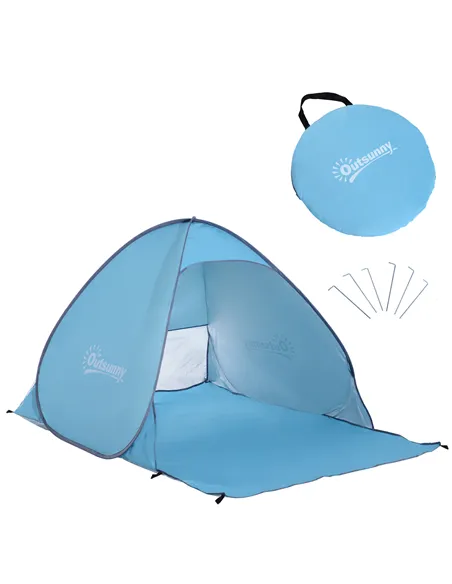Outsunny 2-3 Person Pop up Beach Tent Hiking UV 30+ Protection Patio Sun Shelter (Blue)