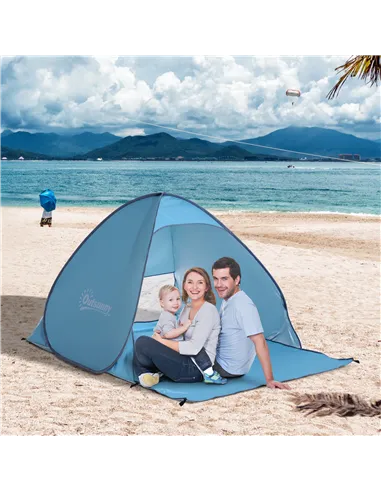 Outsunny 2-3 Person Pop up Beach Tent Hiking UV 30+ Protection Patio Sun Shelter (Blue)