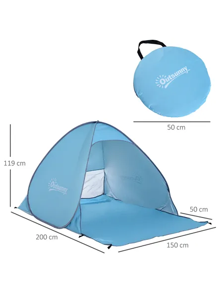 Outsunny 2-3 Person Pop up Beach Tent Hiking UV 30+ Protection Patio Sun Shelter (Blue)