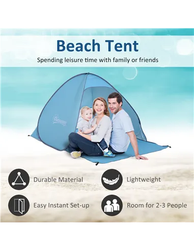 Outsunny 2-3 Person Pop up Beach Tent Hiking UV 30+ Protection Patio Sun Shelter (Blue)