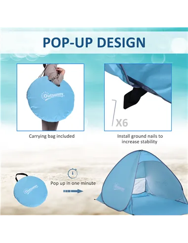 Outsunny 2-3 Person Pop up Beach Tent Hiking UV 30+ Protection Patio Sun Shelter (Blue)