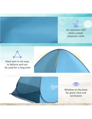 Outsunny 2-3 Person Pop up Beach Tent Hiking UV 30+ Protection Patio Sun Shelter (Blue)