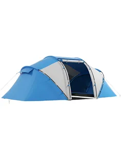 Outsunny 4-6 Man Camping Tent w/ Two Bedroom, Hiking Sun Shelter, UV Protection Tunnel Tent, Blue and White