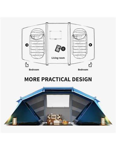 Outsunny 4-6 Man Camping Tent w/ Two Bedroom, Hiking Sun Shelter, UV Protection Tunnel Tent, Blue and White