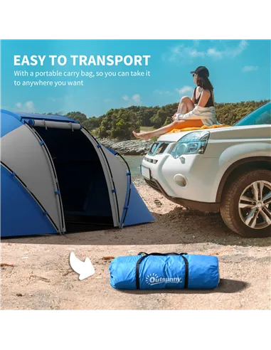 Outsunny 4-6 Man Camping Tent w/ Two Bedroom, Hiking Sun Shelter, UV Protection Tunnel Tent, Blue and White