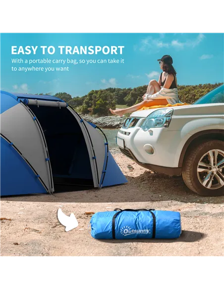 Outsunny 4-6 Man Camping Tent w/ Two Bedroom, Hiking Sun Shelter, UV Protection Tunnel Tent, Blue and White