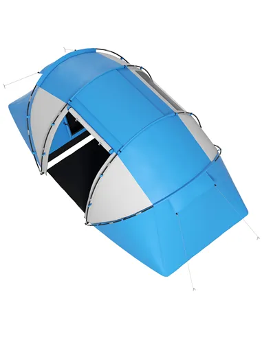 Outsunny 4-6 Man Camping Tent w/ Two Bedroom, Hiking Sun Shelter, UV Protection Tunnel Tent, Blue and White