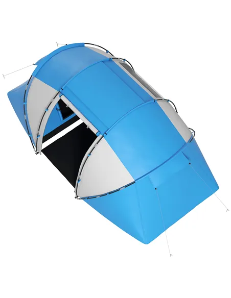 Outsunny 4-6 Man Camping Tent w/ Two Bedroom, Hiking Sun Shelter, UV Protection Tunnel Tent, Blue and White
