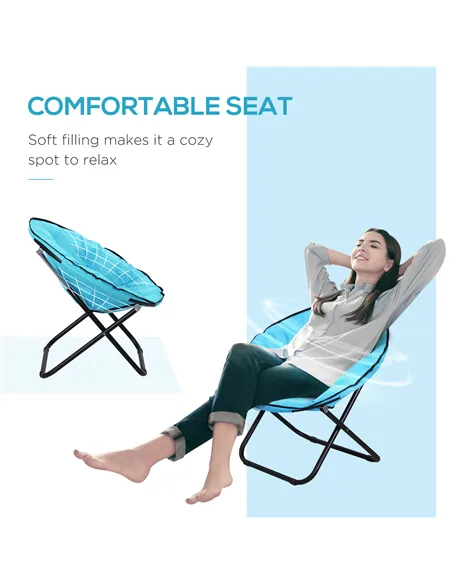 Outsunny Camping Moon Chair, Portable Folding Camping Chair for Adults with Wide Padded Oxford Seat for Outdoor Camp, Travel, Fi