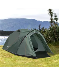 Outsunny Dome Tent for 3-4 Person Family Tent with Large Windows Waterproof Green 2