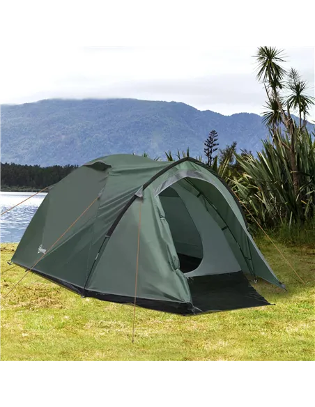 Outsunny Dome Tent for 3-4 Person Family Tent with Large Windows Waterproof Green