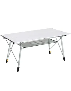 Outsunny 4FT Folding Aluminium Picnic Table Portable Camping BBQ Table Roll Up Top Mesh Layer Rack with Carrying Bag