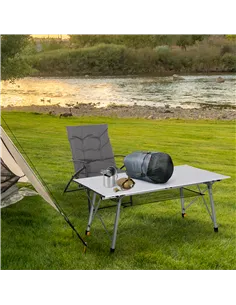 Outsunny 4FT Folding Aluminium Picnic Table Portable Camping BBQ Table Roll Up Top Mesh Layer Rack with Carrying Bag 2