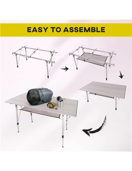 Outsunny 4FT Folding Aluminium Picnic Table Portable Camping BBQ Table Roll Up Top Mesh Layer Rack with Carrying Bag