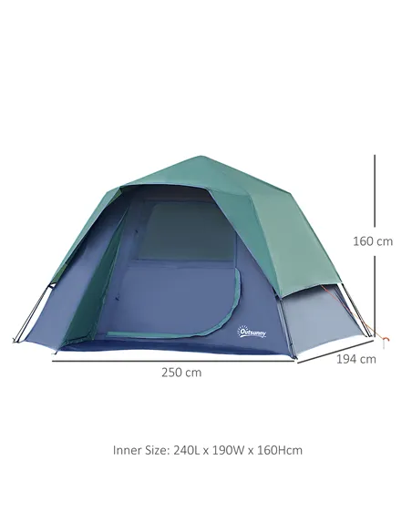 Outsunny Fibreglass Frame 3/4 Person Lightweight Camping Tent Green