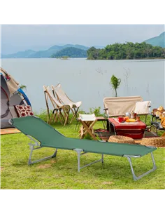 Outsunny Reclining Sun Lounger Chair Folding Camping Bed with 4-Position Adjustable Backrest, for Travel Indoor Outdoor Office F 2