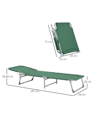 Outsunny Reclining Sun Lounger Chair Folding Camping Bed with 4-Position Adjustable Backrest, for Travel Indoor Outdoor Office F