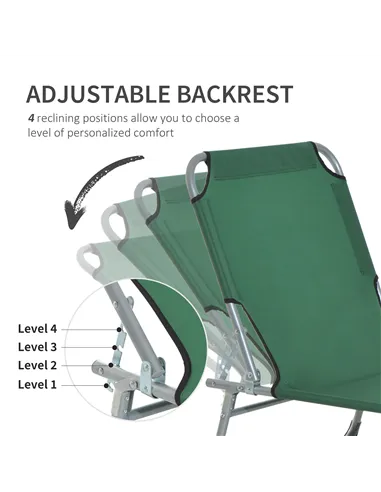 Outsunny Reclining Sun Lounger Chair Folding Camping Bed with 4-Position Adjustable Backrest, for Travel Indoor Outdoor Office F