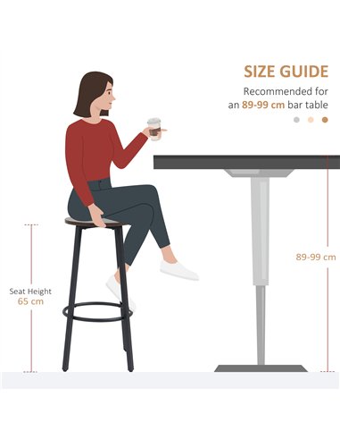 HOMCOM Bar Stools, Set of 2 Kitchen Breakfast Stools with Sturdy Steel Frame, Industrial Tall Bar Chairs, 65cm High Seat, Rustic