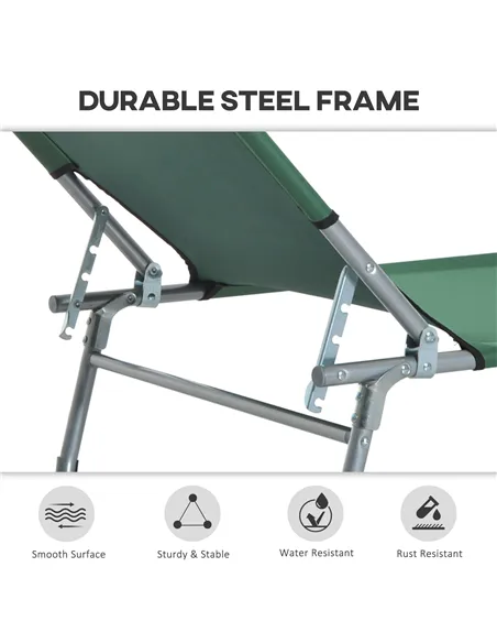Outsunny Reclining Sun Lounger Chair Folding Camping Bed with 4-Position Adjustable Backrest, for Travel Indoor Outdoor Office F