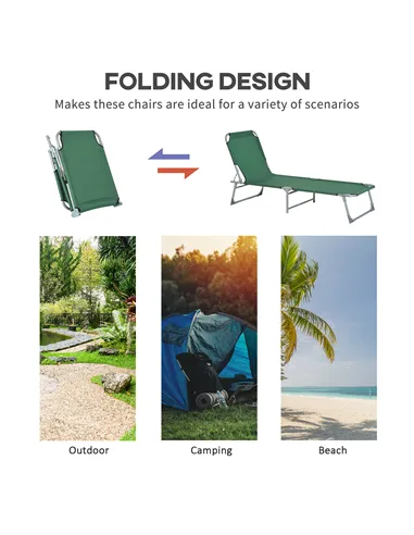 Outsunny Reclining Sun Lounger Chair Folding Camping Bed with 4-Position Adjustable Backrest, for Travel Indoor Outdoor Office F