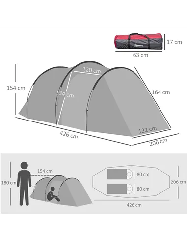 Outsunny 2-3 Person Tunnel Tent with Sewn-in Groundsheet, Air Vents, Rainfly, 2000mm Water Column, Camping Tent with 1 Bedroom, 