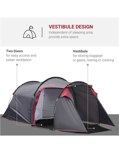 Outsunny 2-3 Person Tunnel Tent with Sewn-in Groundsheet, Air Vents, Rainfly, 2000mm Water Column, Camping Tent with 1 Bedroom, 