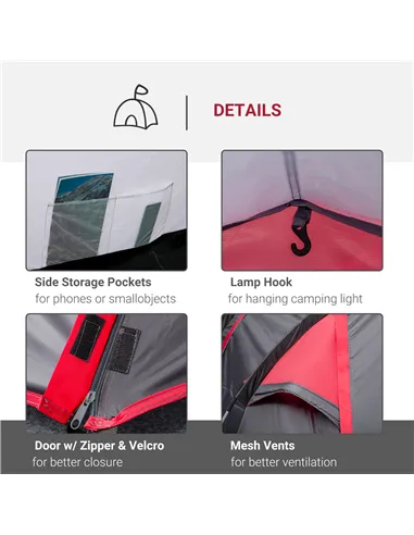 Outsunny 2-3 Person Tunnel Tent with Sewn-in Groundsheet, Air Vents, Rainfly, 2000mm Water Column, Camping Tent with 1 Bedroom, 