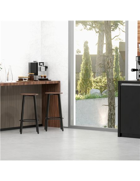 HOMCOM Bar Stools, Set of 2 Kitchen Breakfast Stools with Sturdy Steel Frame, Industrial Tall Bar Chairs, 65cm High Seat, Rustic