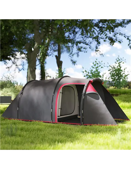 Outsunny 2-3 Person Tunnel Tent with Sewn-in Groundsheet, Air Vents, Rainfly, 2000mm Water Column, Camping Tent with 1 Bedroom, 