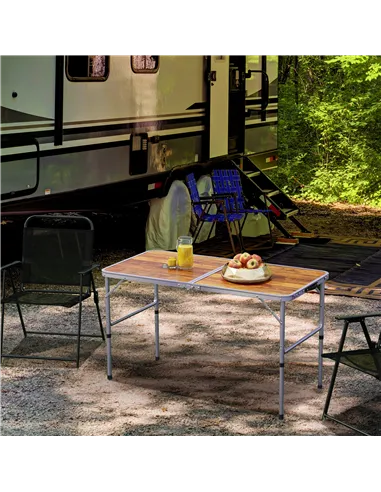 Outsunny 3ft Folding Camping Table Height Adjustable Aluminium Outdoor Garden Party Picnic BBQ Trestle Table Field Kitchen