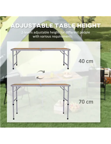 Outsunny 3ft Folding Camping Table Height Adjustable Aluminium Outdoor Garden Party Picnic BBQ Trestle Table Field Kitchen