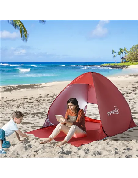 Outsunny Pop-up Portable Beach Tent-Red