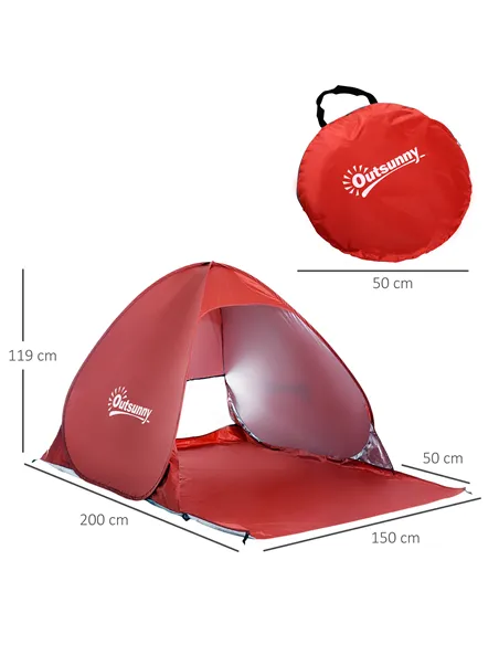 Outsunny Pop-up Portable Beach Tent-Red