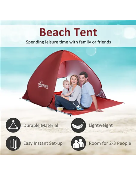 Outsunny Pop-up Portable Beach Tent-Red