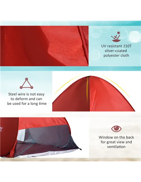 Outsunny Pop-up Portable Beach Tent-Red