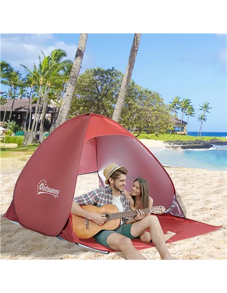 Outsunny Pop-up Portable Beach Tent-Red